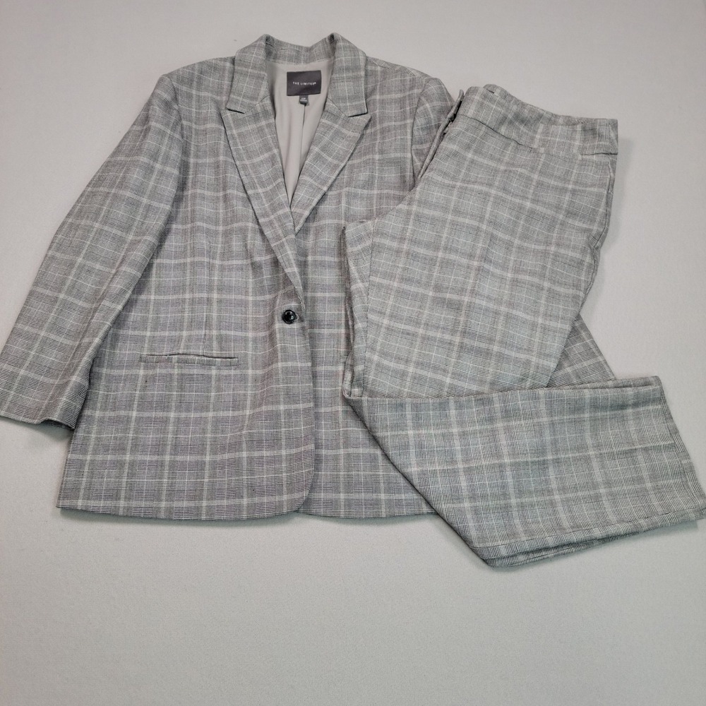 The Limited Womens Gray Plaid Blazer Pants Suit Set 12P 14P Professional Office